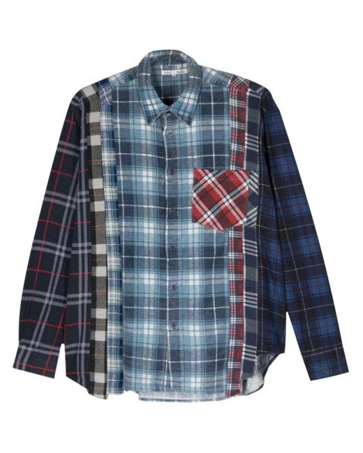 Needles Blue Panelled-Design Flannel Shirt for men