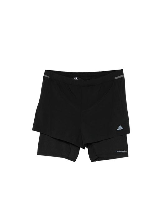 Adidas X Entire Studios Black X Entire Studios Layered Logo-Print Shorts for men