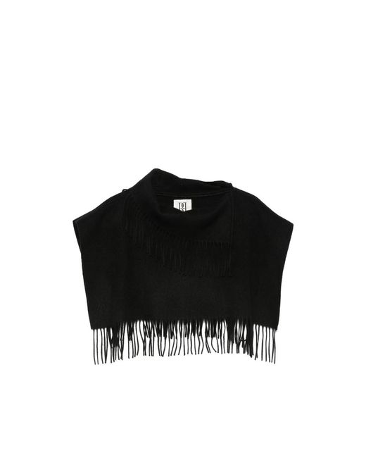By Malene Birger Black Fringe-Trimmed Embroidered-Logo Scarf