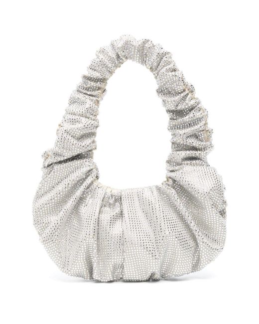 GIUSEPPE DI MORABITO White Crystal-Embellished Ruched Tote Bag