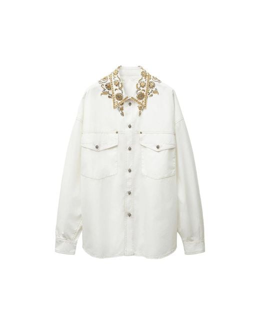 Versace White Embroidered Cotton-Poplin Shirt for men