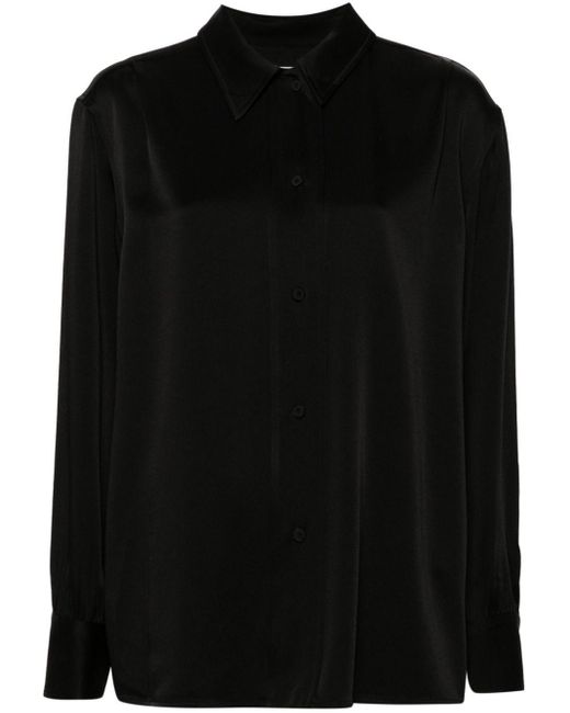 Jil Sander Black Pointed-Collar Satin Shirt