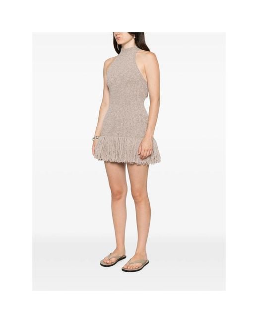 ELY ELY Natural Fringe-Trim Ribbed-Knit Mini Dress