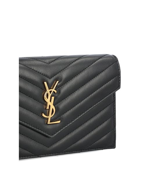 Saint Laurent Black Mini Cassandre Quilted Cross Body Bag