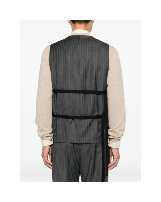 Reveres 1949 Gray Pinstripe-Pattern Buckle-Strap Gilet for men