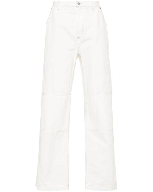 MM6 by Maison Martin Margiela White Embroidered-Logo Straight-Leg Trousers