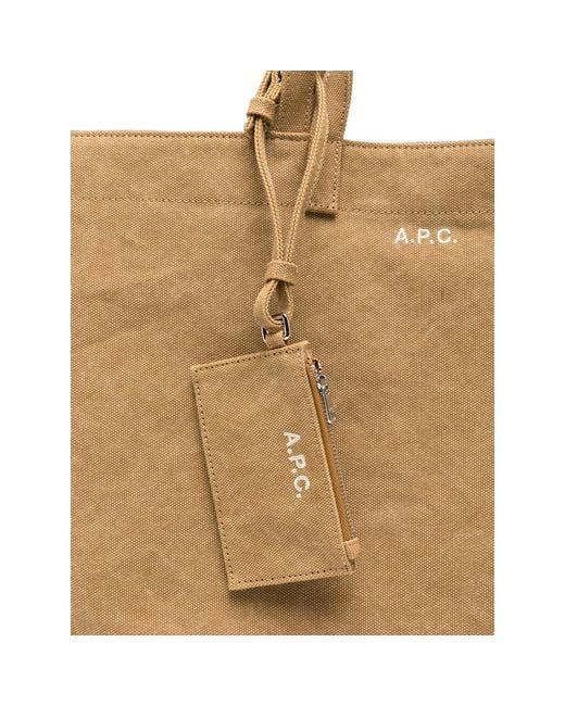 A.P.C. Brown A. P.C. Drummer Logo-Print Canvas Tote Bag