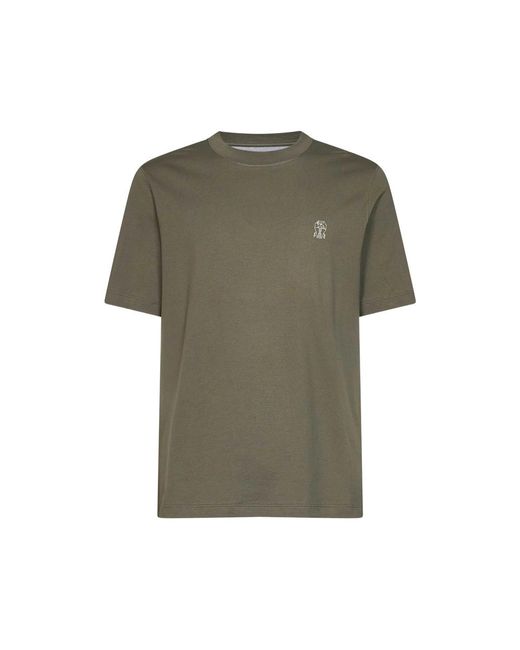 Brunello Cucinelli Green Solomeo Cotton T-Shirt for men
