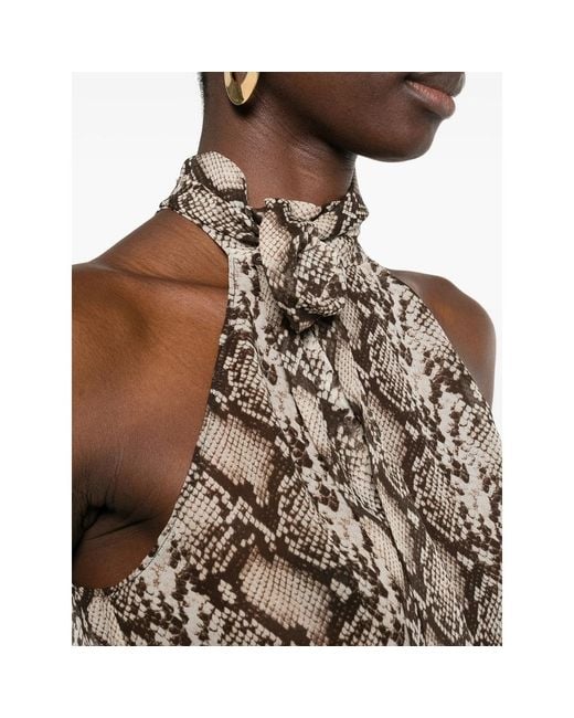 Nili Lotan Brown Snake-Pattern Halter-Neck Top