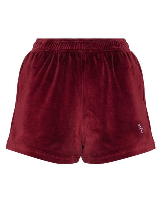 Sporty & Rich Red Src Velour Mini Shorts