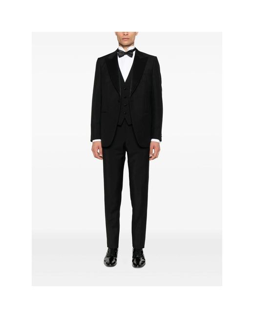 Caruso Black Shawl-Lapel Single-Breasted Suit (Set Of Three) for men