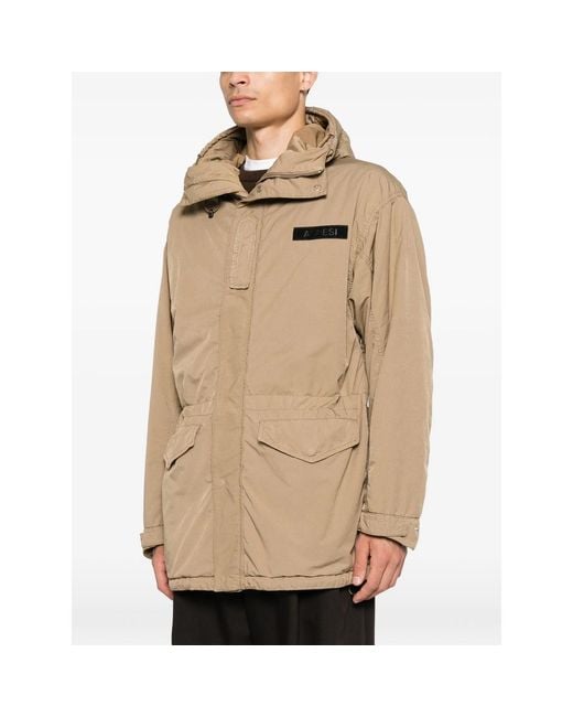 Aspesi Natural Hooded Logo-Patch Jacket for men