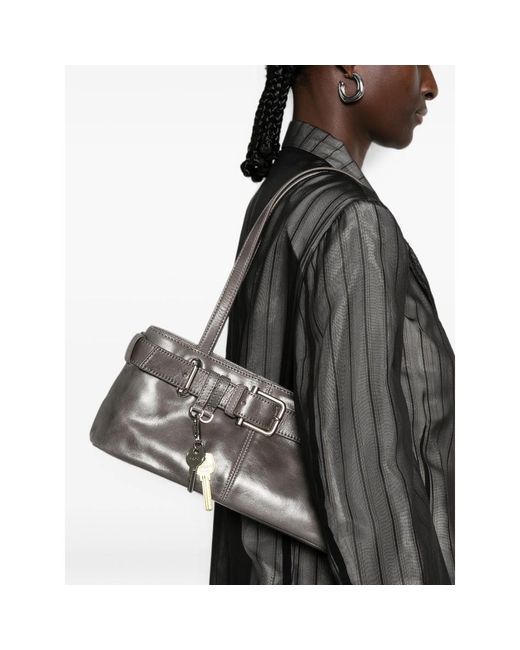 OSOI Gray Buckle-Detail Leather Tote Bag