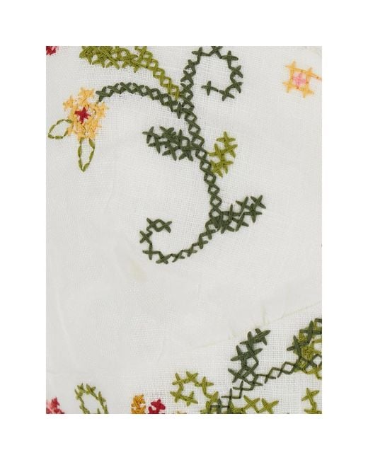 Farm Rio White Floral-Embroidered Scalloped Dress