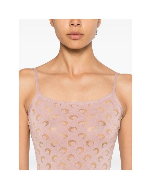 MARINE SERRE Pink Knitted Dresses