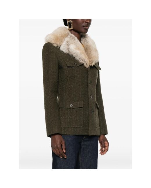 Saint Laurent Green Faux-Fur Collar Jacket