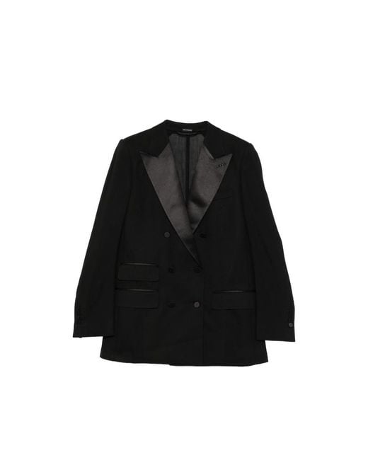 Tom Ford Black Double-Breasted Buttoned Blazer