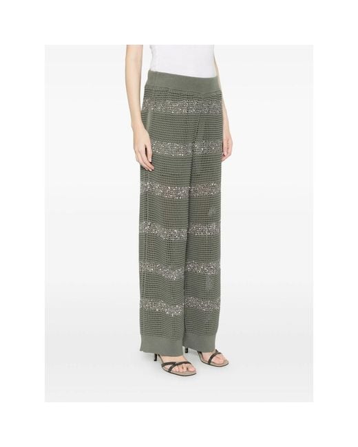Brunello Cucinelli Gray Sequin Striped Trousers