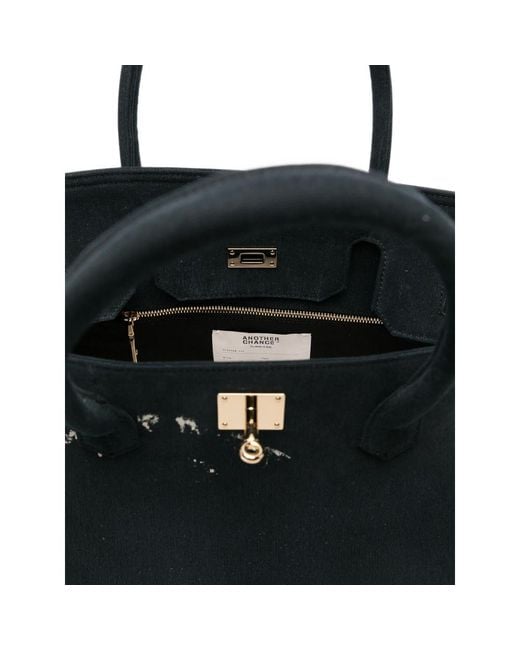 ANOTHER CHANCE Black Paint-Splatter Logo-Patch Tote Bag for men