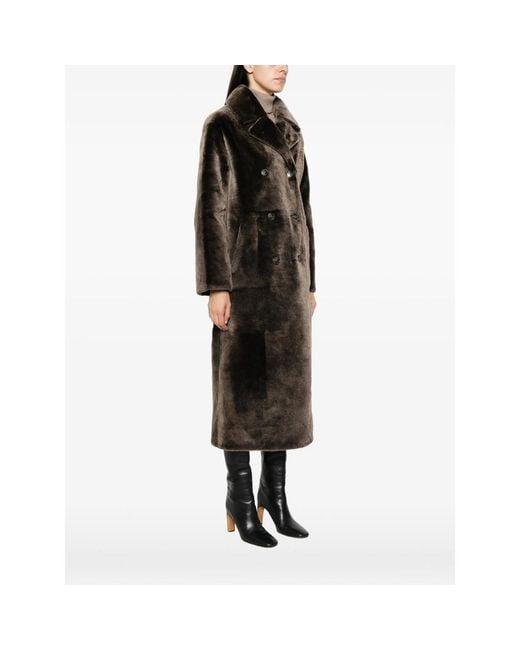 Yves Salomon Black Double-Breasted Shearling Coat