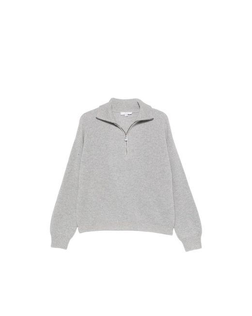 Malo Gray Ribbed-Knit Half-Zip Sweater