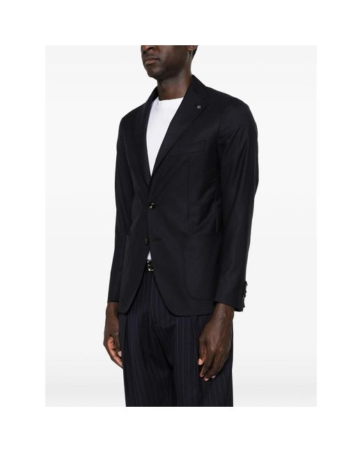 Tagliatore Black Notched-Lapel Patch-Pocket Blazer for men