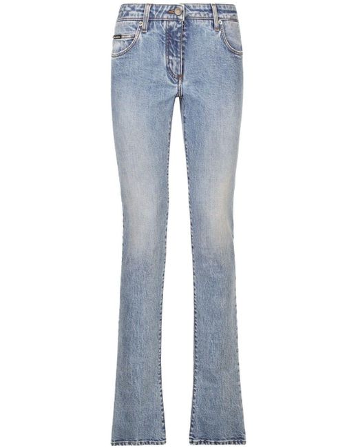 Dolce & Gabbana Blue Logo-Patch Low-Rise Bootcut Jeans