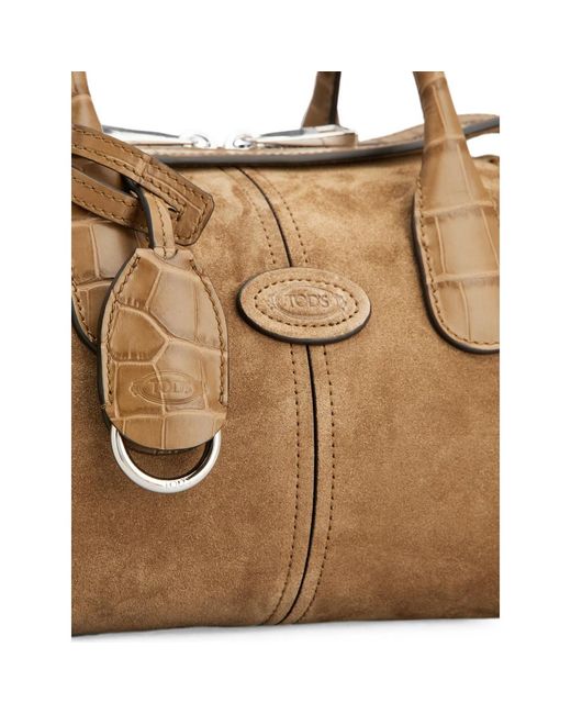 Tod's Brown Croc-Effect Panelled Suede Tote Bag