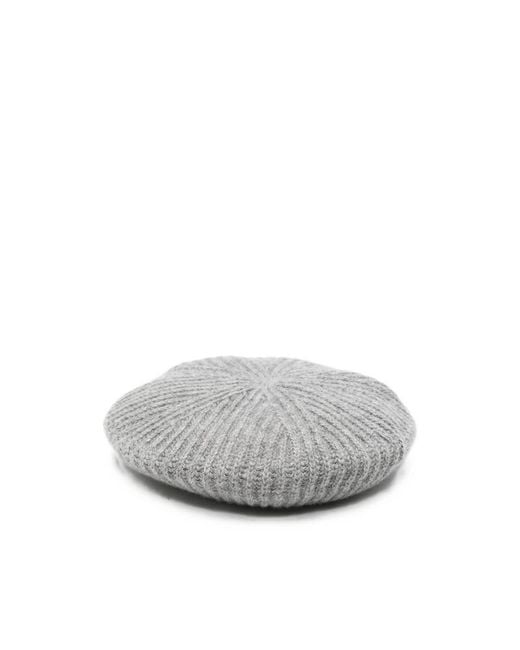 Miu Miu Gray Logo-Embroidered Ribbed-Knit Beret