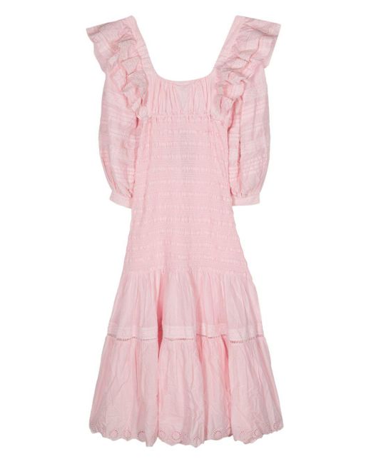 Farm Rio Pink Ruffled-Detail Midi Dress
