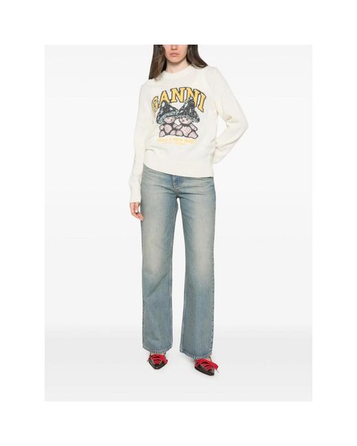 Ganni White Intarsia-Knit Sweater
