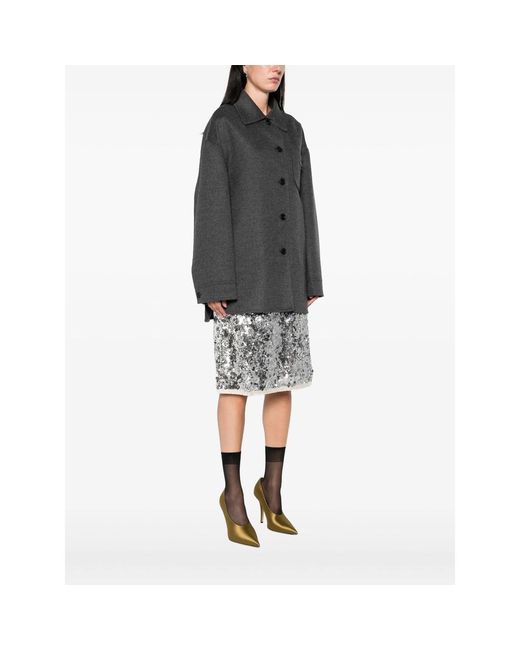Prada Gray Contrast-Collar Buttoned Coat