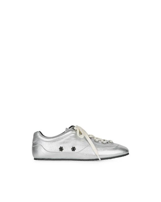 CECILIE BAHNSEN White Cbblaise Flower-Embellished Leather Sneakers