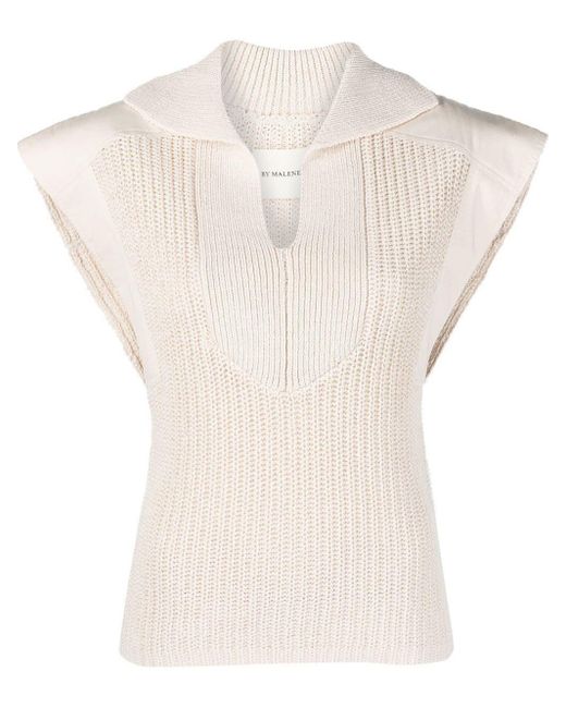 By Malene Birger White Ribbed-knit Spread-collar T-shirt