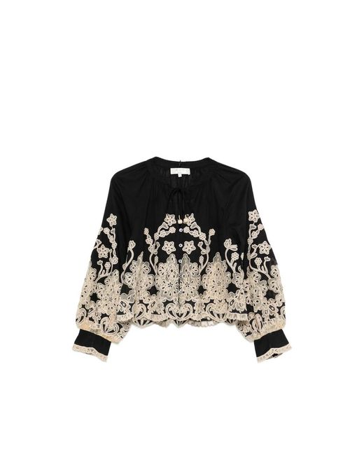 Sea Black Gracelyn Lace-Trimmed Embroidered Blouse