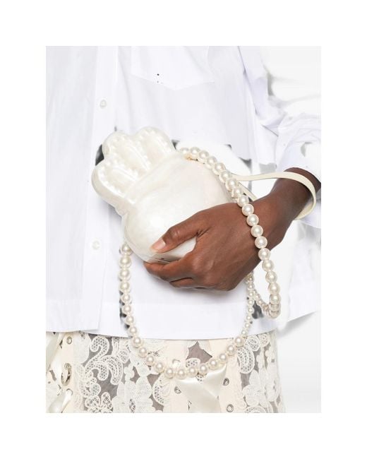 Simone Rocha Natural Pearl-Embellished Shell-Shaped Cross Body Bag