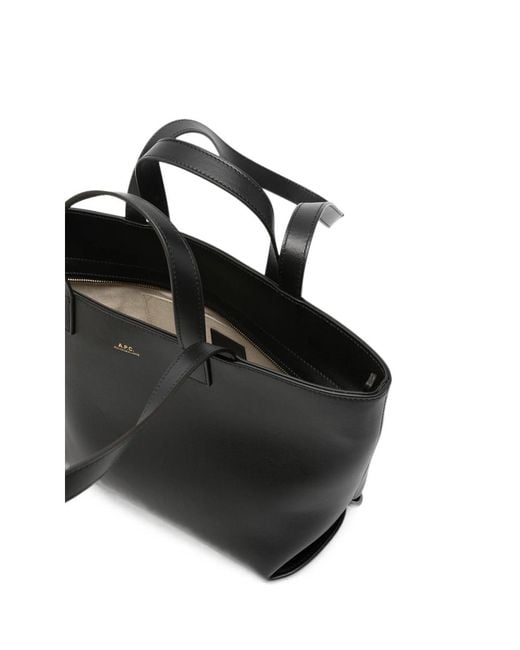 A.P.C. Black A. P.C. Logo-Print Leather Tote Bag