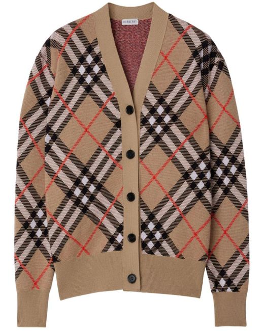 Burberry Brown Check Wool-Blend Cardigan