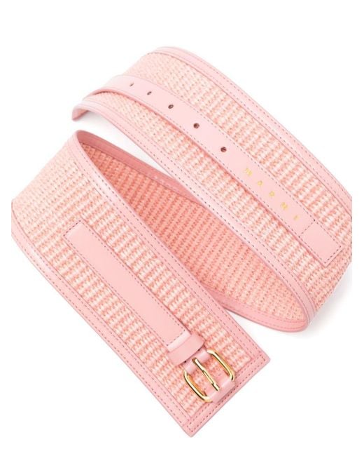 Marni Pink Woven Rafia Buckle-Fastening Belt