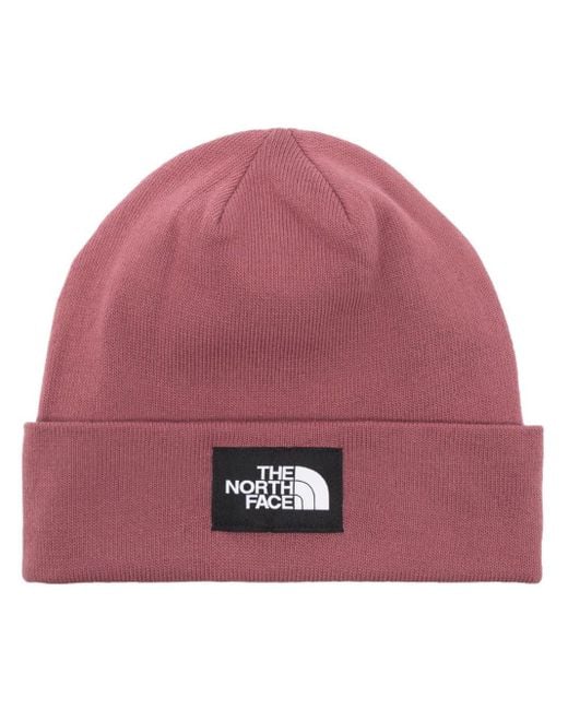 The North Face Pink Logo-Patch Ribbed Beanie for men