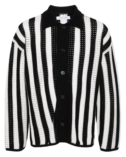 TENDER PERSON Black Open-Knit Striped Cardigan for men