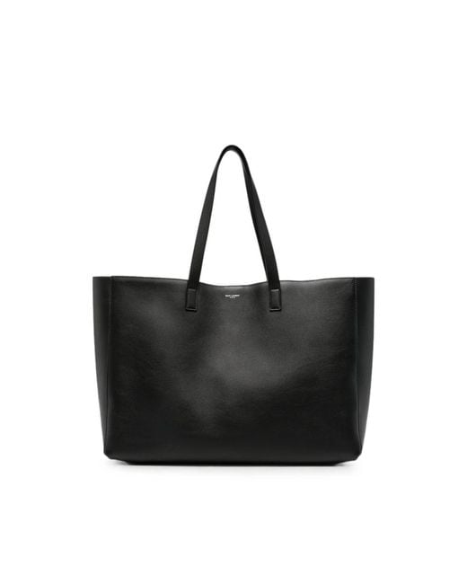 Saint Laurent Black Logo-Stamp Leather Tote Bag for men