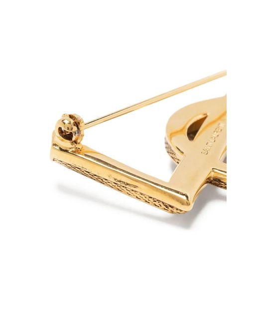 Saint Laurent Metallic Textured Logo Letter Brooch for men