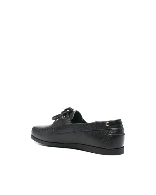 VINNY'S Black Boatman Lace-Up Boat Shoes for men