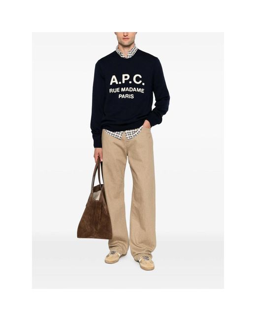 A.P.C. Blue A. P.C. Contrasting Logo Pullover Sweater for men