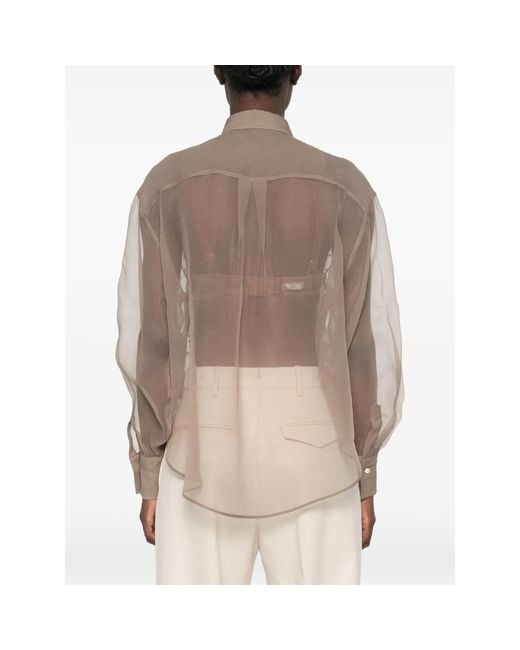 Brunello Cucinelli Brown Sequin-Embellished Semi-Sheer Shirt
