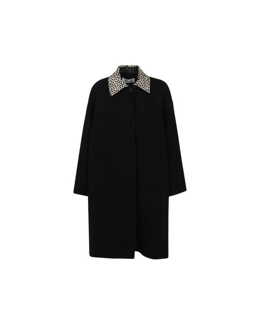 Rohe Black Cheetah Collar Oversized Coat