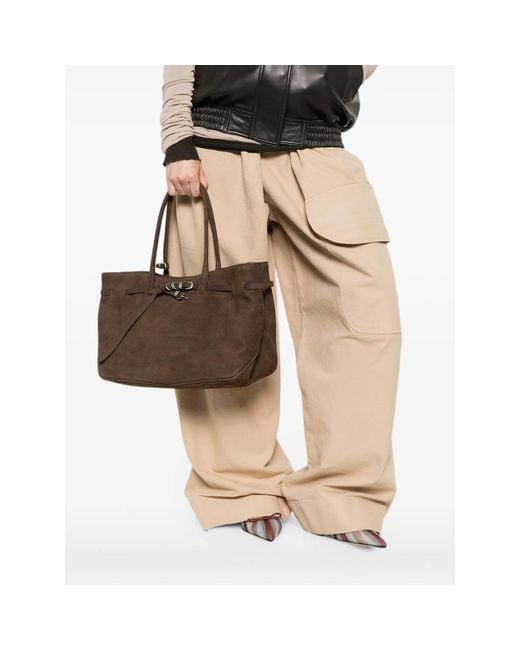 MARGE SHERWOOD Brown Buckle-Detail Suede Tote Bag
