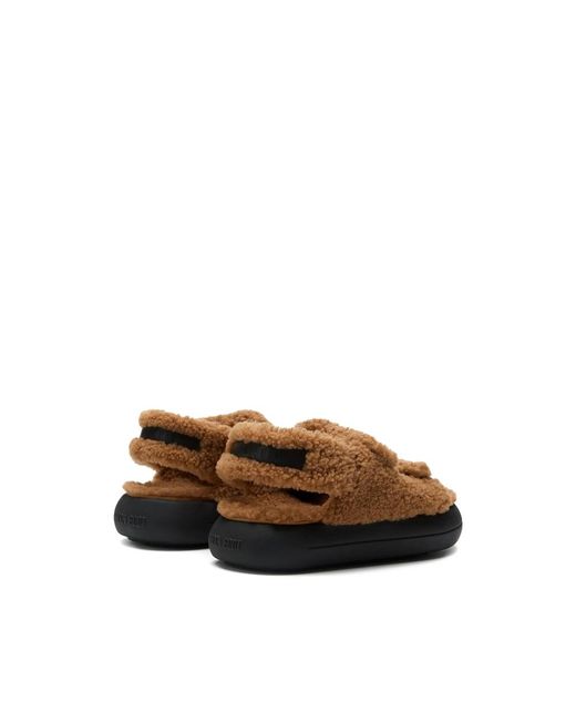 Moonboot Brown Adjustable Shearling Sandals for men