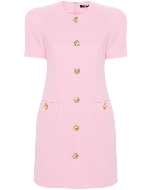 Balmain Pink Voluminous-Shoulder Mini Dress